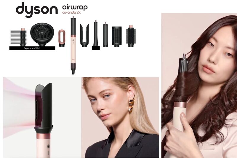 Der neue Dyson Airwrap Co-anda 2x Multi-Haarstyler in exklusiven Farbvarianten, mit exklusiven Aufsätzen, präsentiert im Dyson Online-Shop.